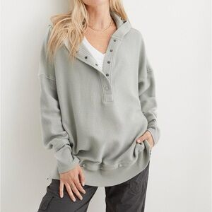 Aerie Oversized Ribbed Quarter Snap Hoodie Sz XL